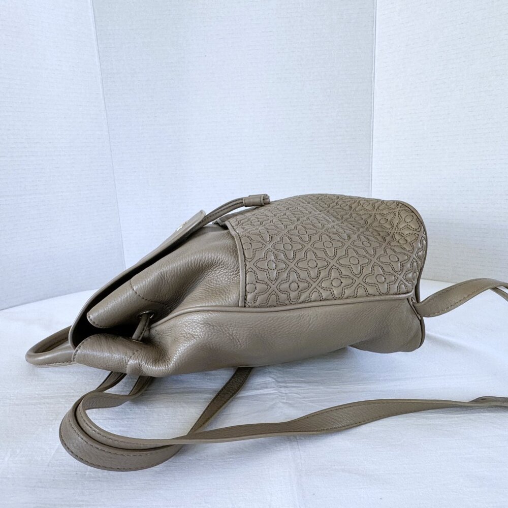 Tory Burch BRYANT Quilted Back Pack Gray Lightly Pebbled Leather Great Cond - Picture 8 of 13